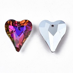 Blue Violet 96Pcs Electroplated K9 Glass Pendants, Silver Plated Back, Faceted, Heart, Blue Violet, 17.5x14.5x6mm, Hole: 1.4mm, about 24pcs/board, 4board/box
