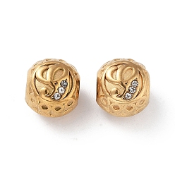 Letter G 304 Stainless Steel Rhinestone European Beads, Round Large Hole Beads, Real 18K Gold Plated, Round with Letter, Letter G, 11x10mm, Hole: 4mm