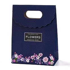 Prussian Blue Rectangle Paper Flip Gift Bags, with Handle & Word & Floral Pattern, Shopping Bags, Prussian Blue, 12.3x6x16.1cm