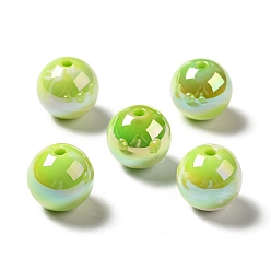 Lime Green UV Plating Opaque Rainbow Iridescent Acrylic Beads, Round, Lime Green, 15~15.5x15.5~16mm, Hole: 2.7~2.8mm