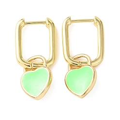 Зеленый Латунные серьги-кольца в форме сердца, с эмалью, реальный 18 k позолоченный, стойки покрытие, долговечный, без кадмия и без свинца, зелёные, 26x9.5x11.5 мм