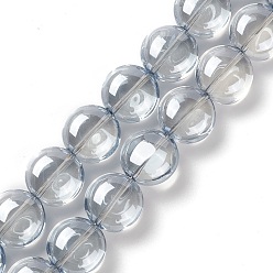 Светлый Стально-синий Прозрачные гальванические стеклянные бусины, гальваническое покрытие, плоско-круглые, светло-стальной синий, 12x8 мм, отверстие : 1.2 мм, около 50 шт / нитка, 24.41'' (62 см)