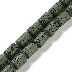 Темно-оливково-зеленый Нити синтетических бусин, окрашенных в лавовый камень, колонка, темно-оливковый зеленый, 10~10.5x6 мм, отверстие : 1 мм, около 38 шт / нитка, 15.24'' (38.7 см)
