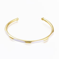 White Brass Enamel Cuff Bangles, Lead Free & Cadmium Free, Real 18K Gold Plated, White, Inner Diameter: 2-1/4x2-1/4 inch(5.7x5.6cm)