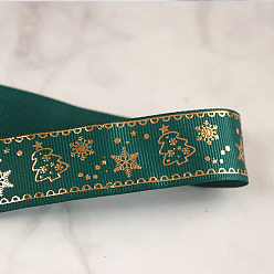 Teal 25 Yards Flat Christmas Snowflake Printed Polyester Grosgrain Ribbons, Hot Stamping Ribbons, Teal, 1 inch(25mm), about 25.00 Yards(22.86m)/Roll