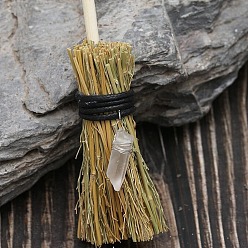 Clear Mini Witch Wiccan Altar Broom with Dyed Natural Crystal  Wand, Halloween Healing Wiccan Ritual Decor, Clear, 150x25mm
