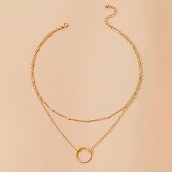 16403 Golden Edition Minimalist Fashion Circle Geometric Multi-layer Cool-tone Women's Collarbone Necklace