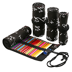 Others Pattern Handmade Canvas Pencil Roll Wrap, 48 Holes Roll Up Pencil Case for Coloring Pencil Holder, Chinese Character, 58x20cm