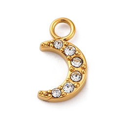 Кристалл 304 из нержавеющей стали горный хрусталь подвески, ионное покрытие (ip), луна, реальный 14 k позолоченный, кристалл, 13.5x7.5x2 мм, отверстие : 2.4 мм