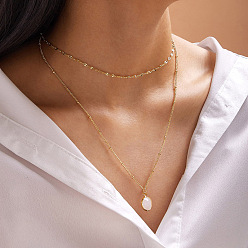 9524 Double-layered Gemstone-Inlaid Alloy Beaded Choker Necklace Set