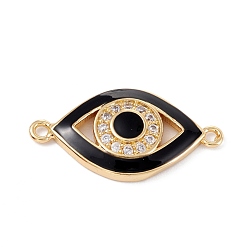 Black Brass Micro Pave Clear Cubic Zirconia Links, with Enamel, Golden, Long-Lasting Plated, Eye, Black, 25x13x3mm, Hole: 1.5mm