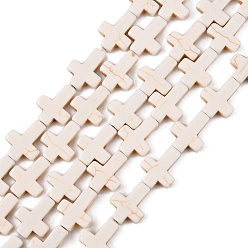 Бежевый Синтетических нитей бирюзовые бусы, окрашенные, крестик, бежевые, 16x12x3.5 мм, отверстие : 1 мм, около 25 шт / нитка, 15.75 дюйм