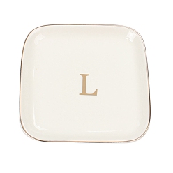 Letter L Керамическая ювелирная тарелка, лоток для хранения, органайзер для косметических украшений, квадратный, Письмо L, 110x110x15 мм