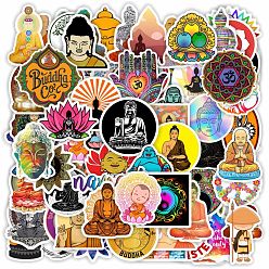 Mixed Color 52Pcs Chakra PVC Self-Adhesive Cartoon Stickers, Waterproof Decals for Bottle, Laptop, Helmet Decor, Mixed Color, 50~80mm