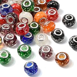 (52) Непрозрачная лаванда Светятся в темноте ручной светящийся стиль лампворк большое отверстие европейских бисера, с латунными сердечниками с серебряным покрытием, рондель, разноцветные, 14x9~10 мм, отверстие : 5 мм