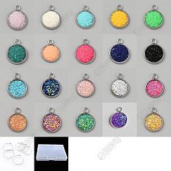 (52) Непрозрачная лаванда Наборы для изготовления шармов для бокалов своими руками, включая плоские круглые подвески из смолы и 316 кольца из хирургической нержавеющей стали, разноцветные, 17.5x14x4.5 мм, отверстие : 2.2 мм