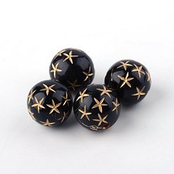 Black Round Plating Acrylic Beads, Golden Metal Enlaced, Black, 12x12mm, Hole: 2mm, about 517pcs/500g