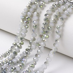 Gainsboro Electroplate Glass Beads Strands, Imitation Jade Beads, Pearl Luster Plated, Half Green Plated, Faceted, Rondelle, Gainsboro, 3x2mm, Hole: 0.8mm, about 165~169pcs/strand, 15~16 inch(38~40cm)