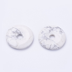 Howlite Natural Howlite Pendants, Donut/Pi Disc, Donut Width: 15.8~16mm, 39~40x6~7mm, Hole: 8mm