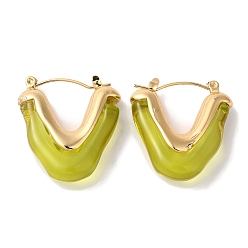 Желто-Зеленый Золотое ионное покрытие (IP) 304 серьги-кольца из нержавеющей стали для женщин, cmолой, v-образный, желто-зеленый, 25x24.5 мм