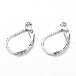 Stainless Steel Color 304 Stainless Steel Leverback Earring Findings, with Loop, Stainless Steel Color, 16x10.5x2mm, Hole: 1.5mm, Pin: 1mm