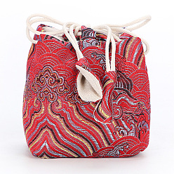 Red Chinese Style Printed Cotton Packing Pouches Drawstring Bags, Square, Red, 10x11cm