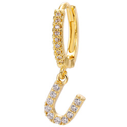 Letter U Clear Cubic Zirconia Initial Letter Dangle Hoop Earrings, Golden Brass Jewelry for Women, Letter.U, 22mm