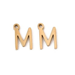 Letter M 304 подвески из нержавеющей стали, подвески с буквой az~z, ионное покрытие (ip), золотые, Буква М, 8x5x1 мм, отверстие : 1 мм