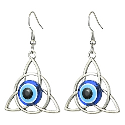 Antique Silver Alloy Resin Dangle Earrings for Women, Trinity Knot with Evil Eye, Antique Silver, 47.5x28.5mm
