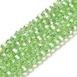Light Green Electroplate Glass Beads Strands, AB Color Plated, Faceted(32 Facets), Round, Light Green, 4mm, Hole: 0.5mm, about 100pcs/strand, 14.2 inch