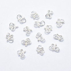 Silver 925 Sterling Silver S Shape Clasps, S-Hook Clasps, Silver, 6x11x1.2mm, Hole: 2mm