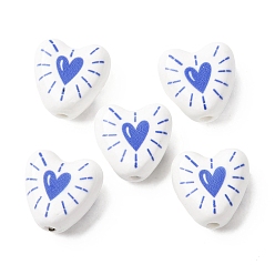 Королевский синий Печатные ручной фарфоровые бусы, сердце, королевский синий, 14.5~15x14.5x7.5 мм, отверстие : 2 мм