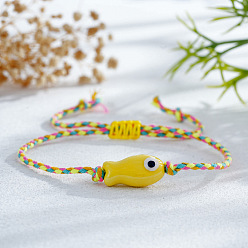 Желтый Регулируемые браслеты ручной работы из фарфоровых бусин, Браслеты из конопляной нити, сплетенные для женщин, рыба, желтые, 11.02 дюйм (28 см)