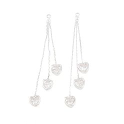 Посеребрённый Латунные подвески с фианитами большие, сердце, 925 серебро покрытием, 57x6.5x3 мм, отверстие : 1.4 мм