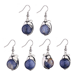 Sodalite Natural Sodalite Dolphin Dangle Earrings with Crystal Rhinestone, Platinum Brass Jewelry for Women, 38mm, Pin: 0.6mm