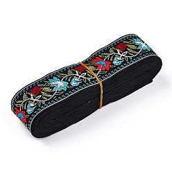 Flower 5M Ethnic Style Polycotton Embroidery Ribbon, Garment Accessories, Flat, Flower, 1-1/4 inch(33mm), about 5.47 Yards(5m)/Roll