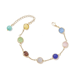 (52) Непрозрачная лаванда Браслеты из кошачьего глаза и латунных звеньев для женщин, 304 женские браслеты-цепочки из нержавеющей стали, плоско-круглые, разноцветные, 7-3/8 дюйм (18.8 см)