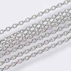 Stainless Steel Color 304 Stainless Steel Cable Chains, Soldered, Flat Oval, Stainless Steel Color, 1.8x1.4x0.35mm