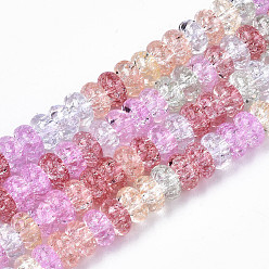 Colorful Transparent Crackle Glass Beads, Dyed & Heated, Rondelle, Colorful, 8x4mm, Hole: 1.4mm, about 88pcs/strand, 15.35 inch(39cm)