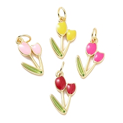Mixed Color Brass Pendants, with Enamel, Lead Free & Cadmium Free, Real 18K Gold Plated, Tulip, Mixed Color, 19x11x2mm