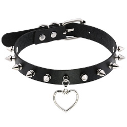 black Punk Rivet Spike Lock Collar Chain Necklace with Soft Girl Peach Heart Pendant