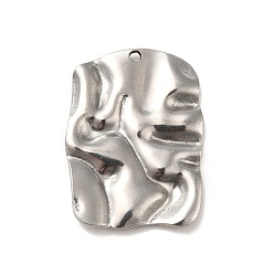 Stainless Steel Color 304 Stainless Steel Pendants, Textured Rectangle, Stainless Steel Color, 33x25x3mm, Hole: 1.8mm