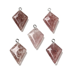 Strawberry Quartz Natural Strawberry Quartz Pendants, Kite Charms, with Stainless Steel Color Tone Stainless Steel Loops, 28x18x6~7mm, Hole: 2mm