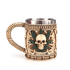 Wheat Resin & Stainless Steel 3D Column with Skull Mug, for Home Decorations Birthday Gift, Wheat, 140x110x85mm