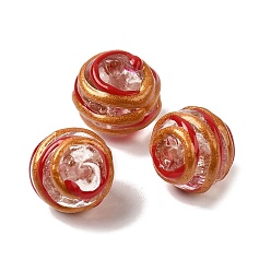 Красный Бусины ручной работы из эмали с золотым песком, бусины ручной работы, круглые, два тона, красные, 12~13x11~12 мм, отверстие : 1.5~1.8 мм