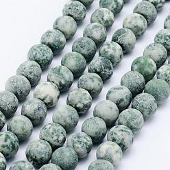 Punto Verde Piedra Hebras de cuentas de jaspe verde natural, esmerilado, rondo, 7.5~8 mm, agujero: 1 mm, sobre 46 unidades / cadena, 15.3 pulgada (39 cm)