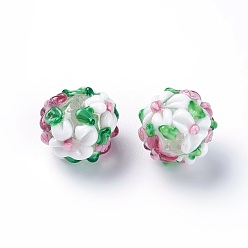White Handmade Bumpy Lampwork Beads, Round, White, 14~15mm, Hole: 1.5~1.6mm