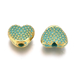 Golden & Green Patina Alloy Beads, Heart, Lead Free & Cadmium Free, Golden & Green Patina, 6.5x7.5x3mm, Hole: 1.5mm