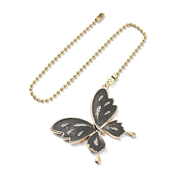 Black Butterfly Alloy Rhinestone Ceiling Fan Pull Chain Extenders, with 304 Stainless Steel Ball Chains, Black, 372mm