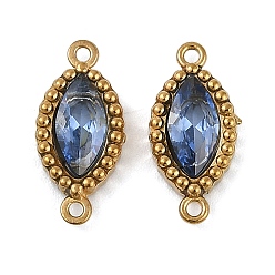 Васильковый Ионное покрытие (ip) 304 подвески-коннекторы из нержавеющей стали с кубическим цирконием в форме конского глаза, реальный 18 k позолоченный, васильковый, 13x6x2.5 мм, отверстие : 0.9 мм